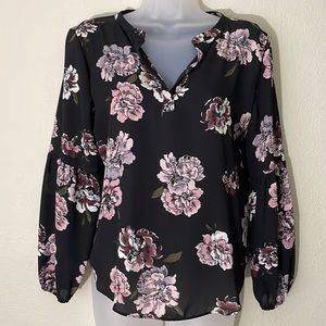Loft Black Floral Mixed media shirt